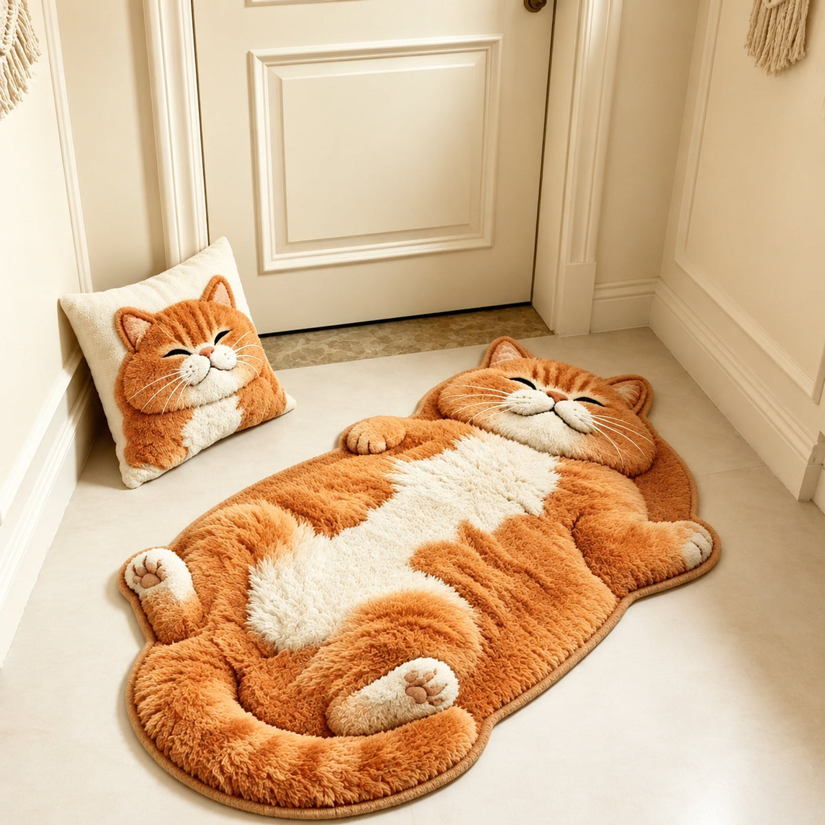 Chubby Tabby Cat Shaped Rug