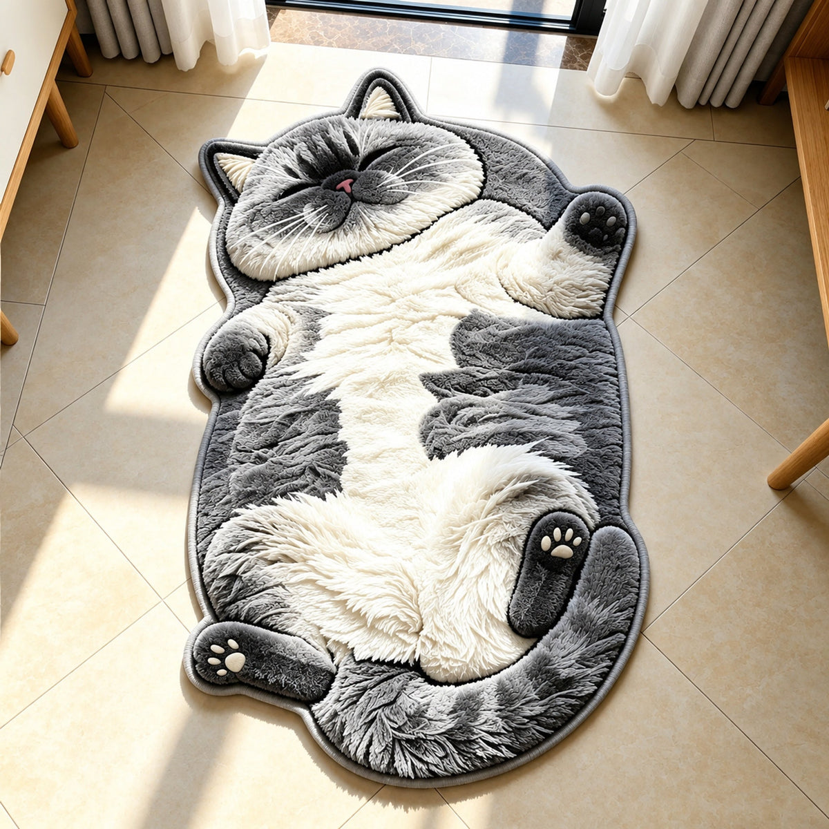 Chubby Tabby Cat Shaped Rug