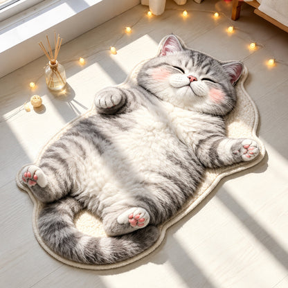 Chubby Tabby Cat Shaped Rug