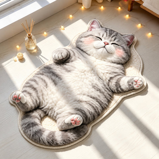 Chubby Tabby Cat Shaped Rug