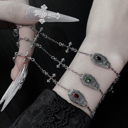 Sterling Silver Gothic Coffin Cross Bracelet