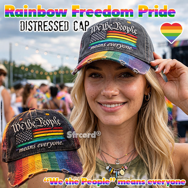 Rainbow Freedom Pride Distressed Cap