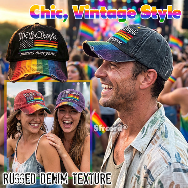 Rainbow Freedom Pride Distressed Cap