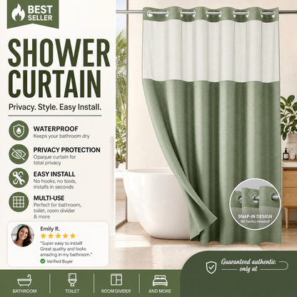 Finally, a shower curtain that actually keeps water IN no hooks, no leaks, waffle texture
