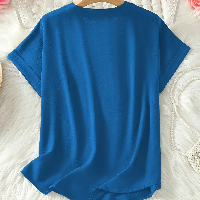 Women's Plain Short Sleeve V-Neck Chiffon Blouse