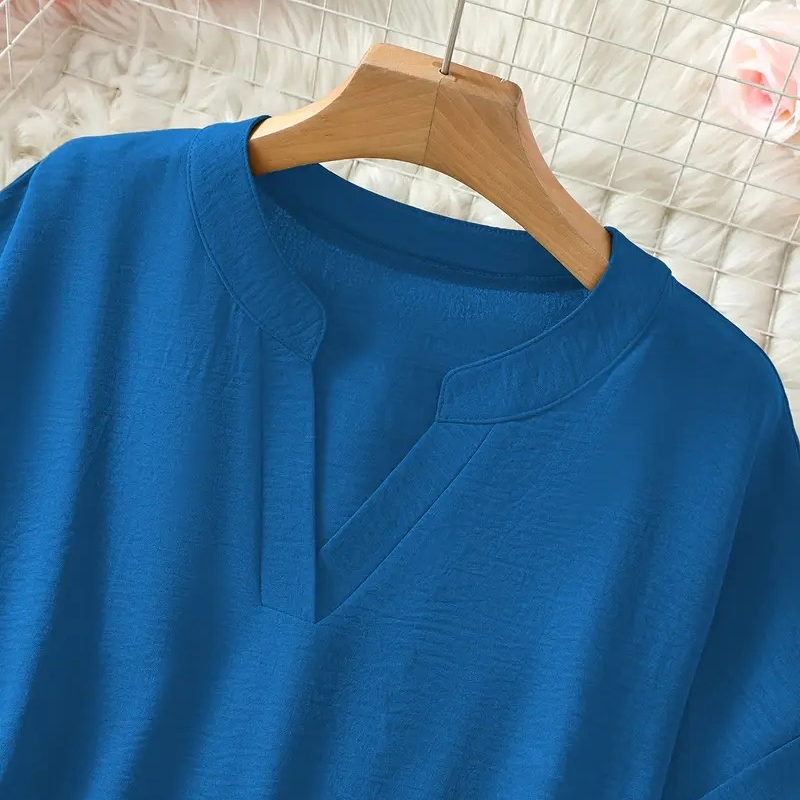 Women's Plain Short Sleeve V-Neck Chiffon Blouse