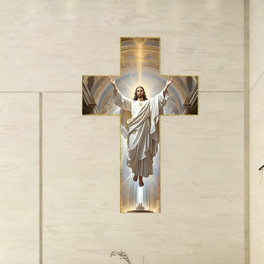 Vintage Jesus Cross Wall Decor Rustic Wooden Faith-Inspired Home Accent