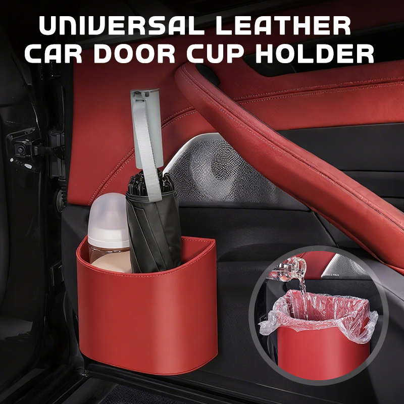 Leather Car Door Cup Holder Wide mouth opening, easy reach for drinks & phone