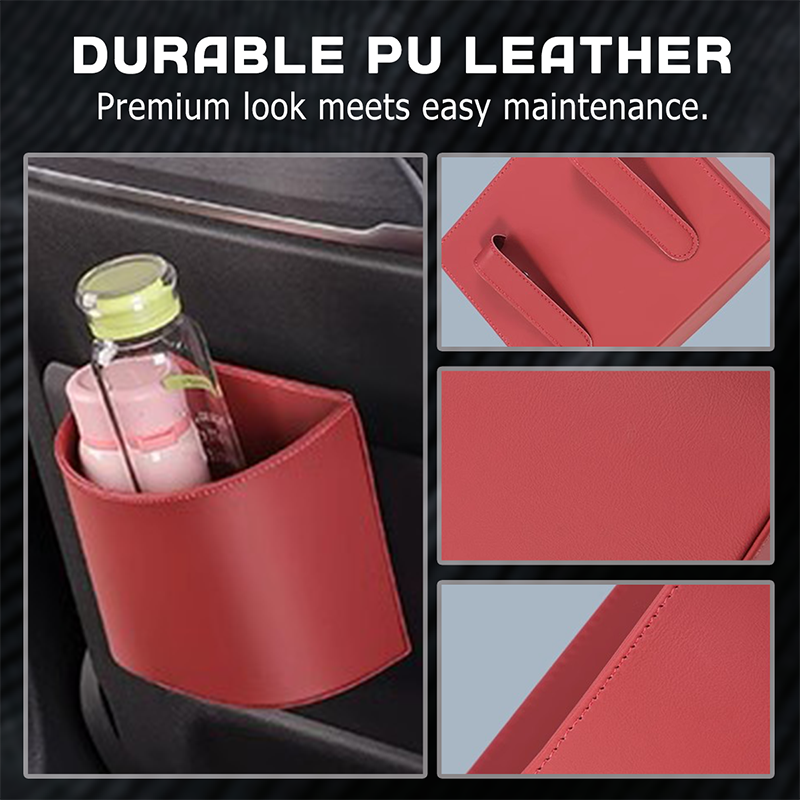 Leather Car Door Cup Holder Wide mouth opening, easy reach for drinks & phone