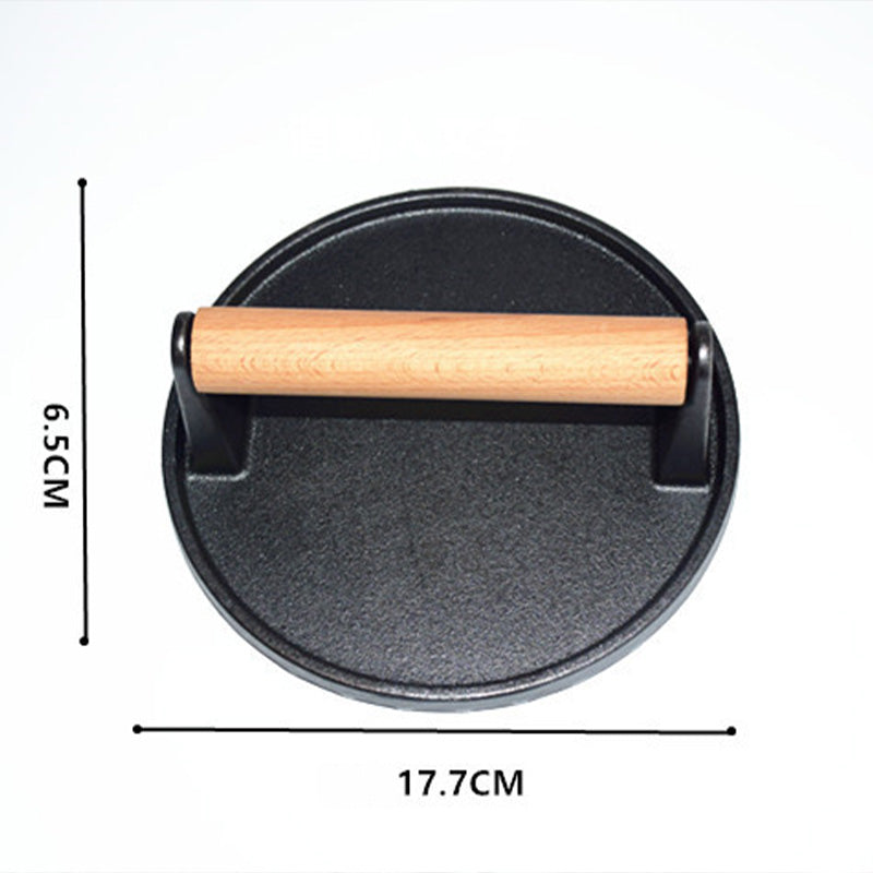Cast Iron Steak & Burger Press with Wooden Handle Even Heat Distribution