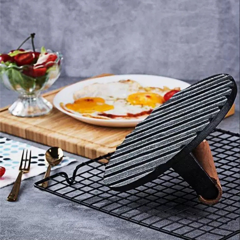 Cast Iron Steak & Burger Press with Wooden Handle Even Heat Distribution
