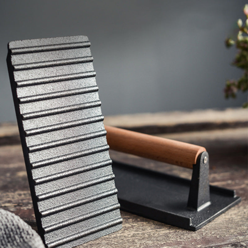 Cast Iron Steak & Burger Press with Wooden Handle Even Heat Distribution
