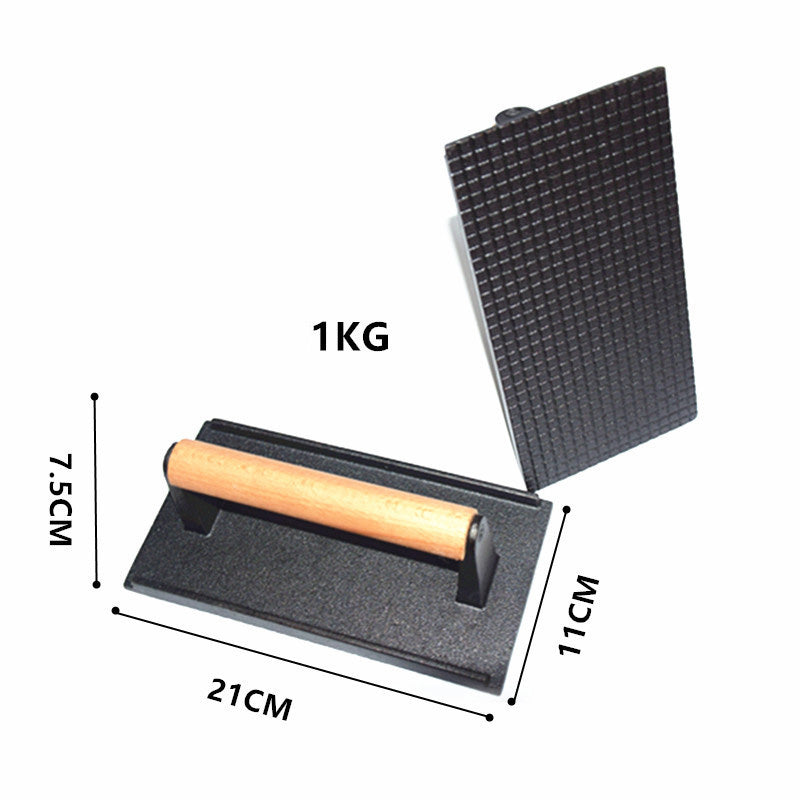 Cast Iron Steak & Burger Press with Wooden Handle Even Heat Distribution