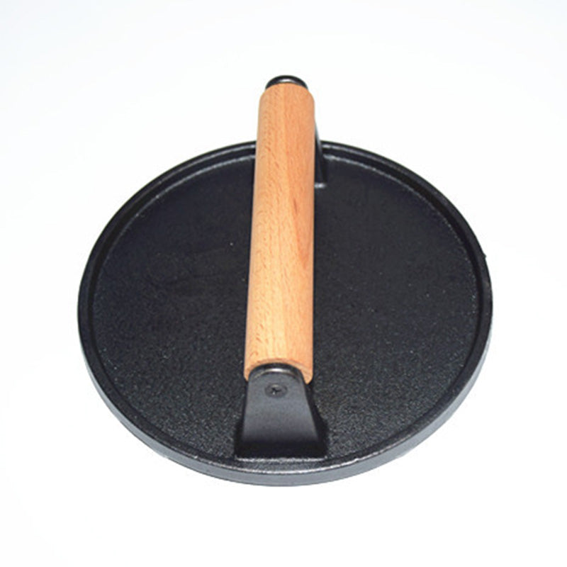 Cast Iron Steak & Burger Press with Wooden Handle Even Heat Distribution