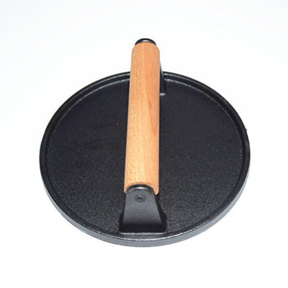 Cast Iron Steak & Burger Press with Wooden Handle Even Heat Distribution