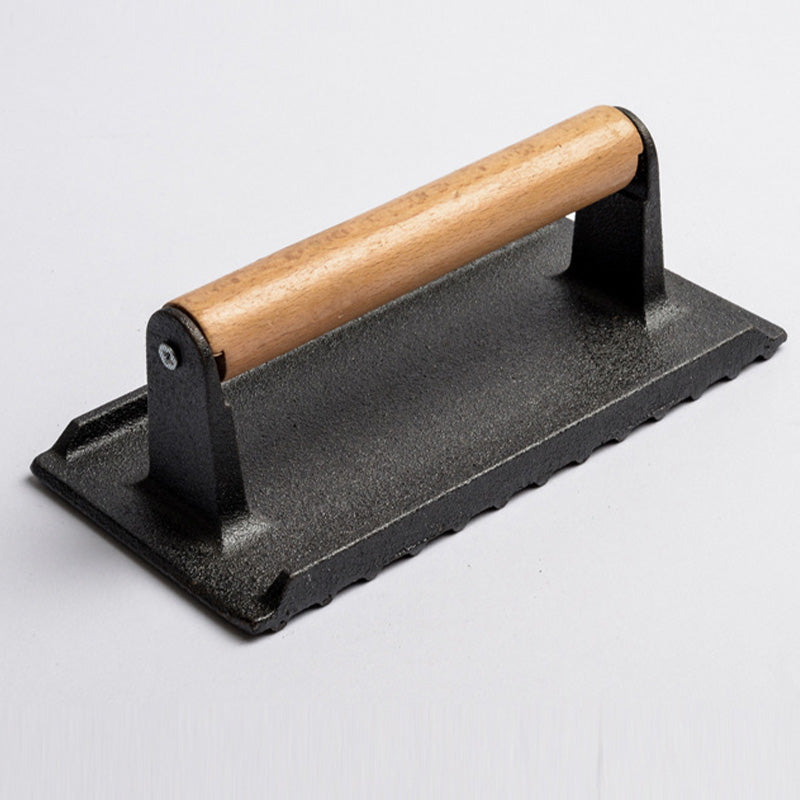 Cast Iron Steak & Burger Press with Wooden Handle Even Heat Distribution