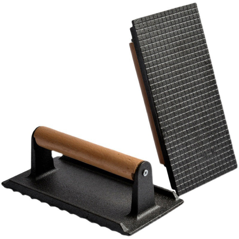 Cast Iron Steak & Burger Press with Wooden Handle Even Heat Distribution