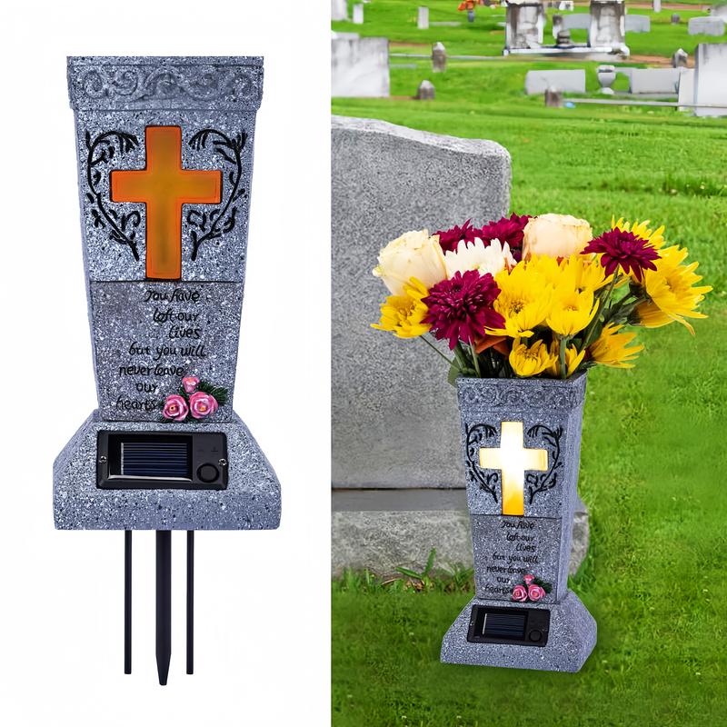arrival Solar LED Grave Vase with Ground Spike for Cemetery Headstones Memorial Flower Holder