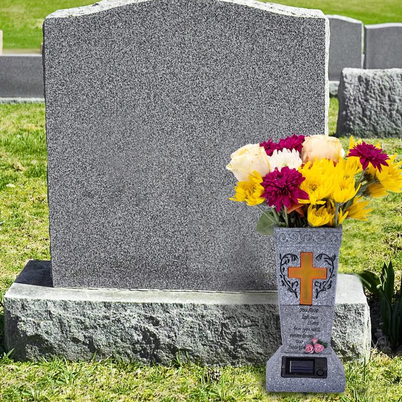 arrival Solar LED Grave Vase with Ground Spike for Cemetery Headstones Memorial Flower Holder