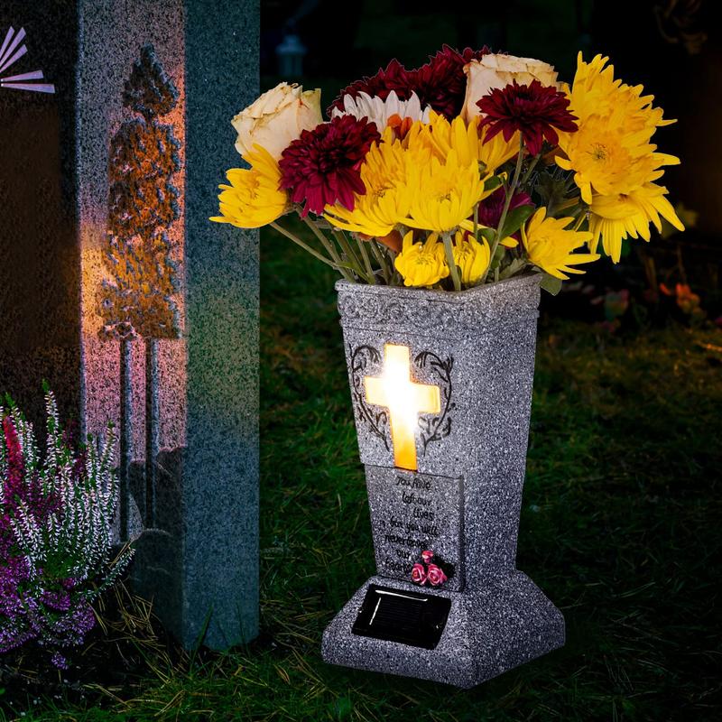 arrival Solar LED Grave Vase with Ground Spike for Cemetery Headstones Memorial Flower Holder