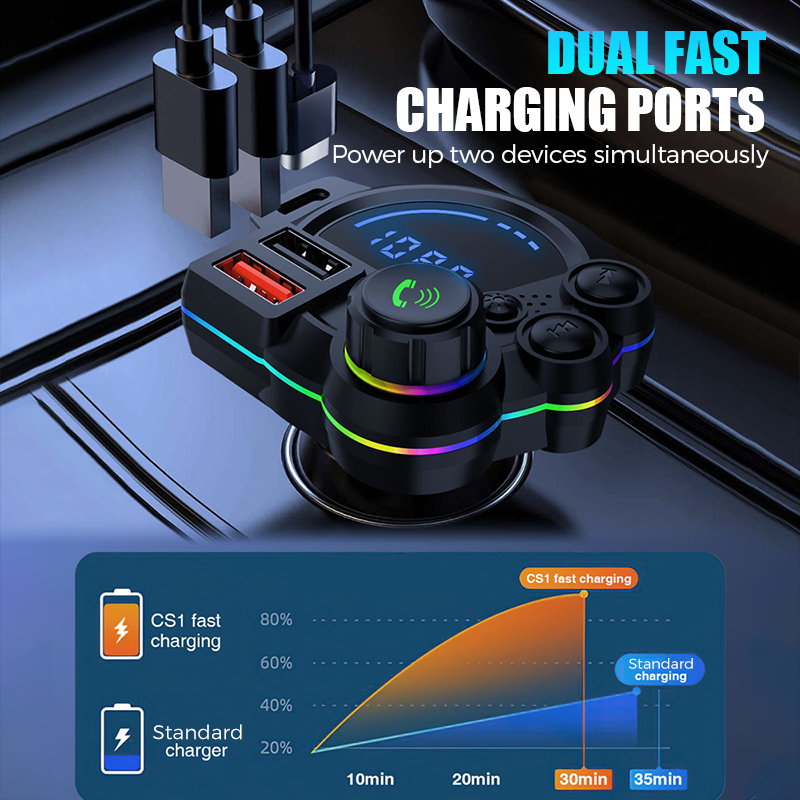 NOW! Universal Dual-Port Car FM Bluetooth Transmitter Wireless Music, Hands-Free Calling & Dual USB Charger