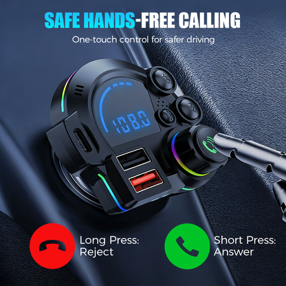 NOW! Universal Dual-Port Car FM Bluetooth Transmitter Wireless Music, Hands-Free Calling & Dual USB Charger