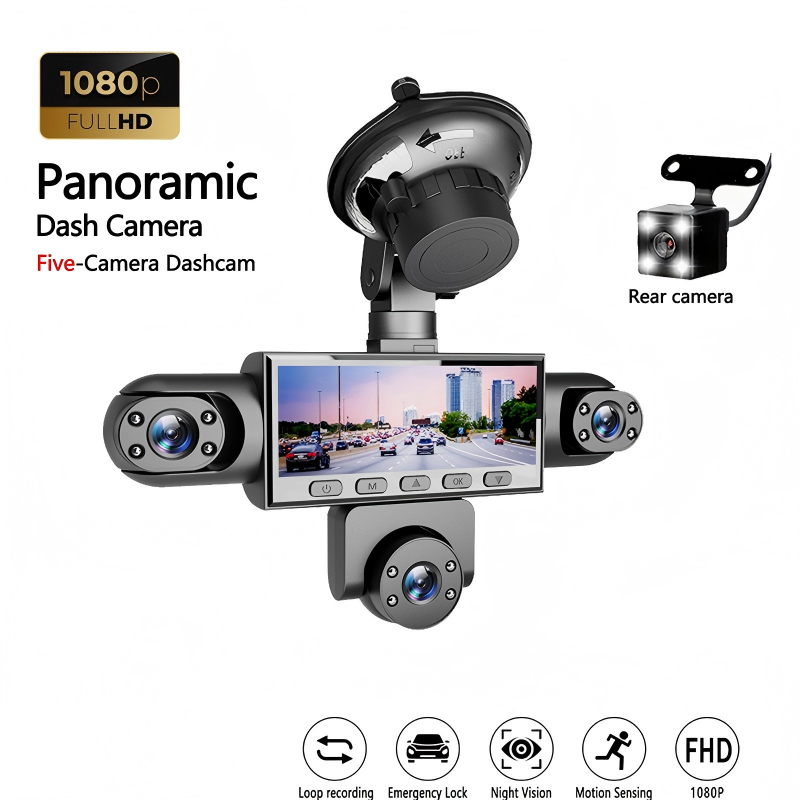 2026! 5 Lens Panoramic Dash Cam Front, sides