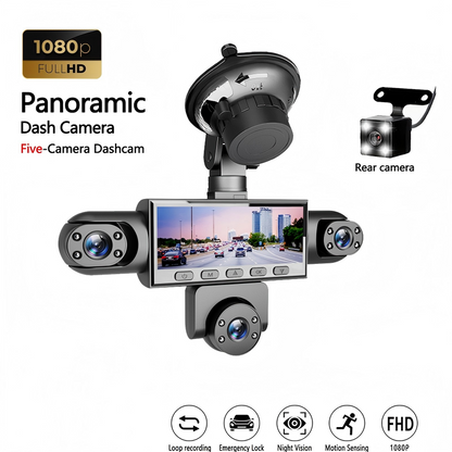 2026! 5 Lens Panoramic Dash Cam Front, sides