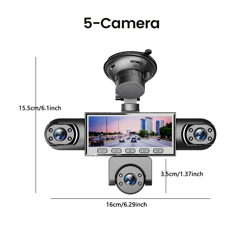 2026! 5 Lens Panoramic Dash Cam Front, sides
