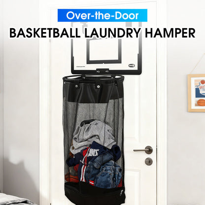 Over-the-Door Basketball Laundry Hamper | Creative Score Game, Big Black Mesh Net, Acrylic/Wood Backboard