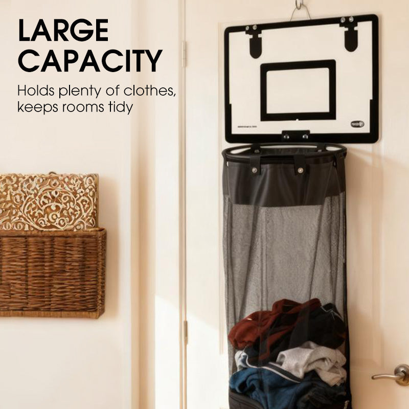Over-the-Door Basketball Laundry Hamper | Creative Score Game, Big Black Mesh Net, Acrylic/Wood Backboard