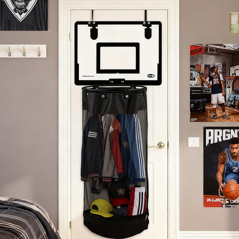 Over-the-Door Basketball Laundry Hamper | Creative Score Game, Big Black Mesh Net, Acrylic/Wood Backboard
