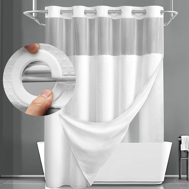 Finally, a shower curtain that actually keeps water IN no hooks, no leaks, waffle texture