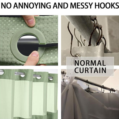 Finally, a shower curtain that actually keeps water IN no hooks, no leaks, waffle texture