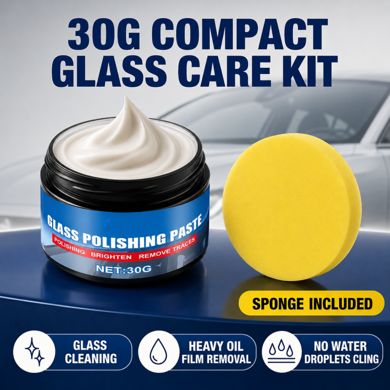 Car Glass Oil Film Remover Eliminates Glare & Wiper Smears, Repels Rain, Works on All Glass Sponge Included!