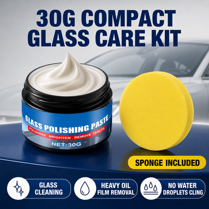 Car Glass Oil Film Remover Eliminates Glare & Wiper Smears, Repels Rain, Works on All Glass Sponge Included!