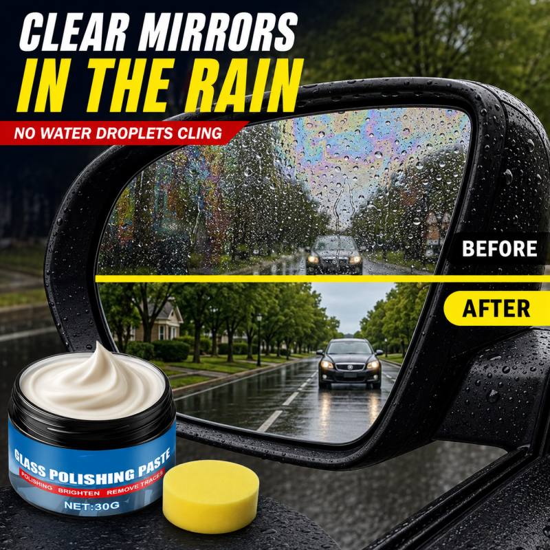 Car Glass Oil Film Remover Eliminates Glare & Wiper Smears, Repels Rain, Works on All Glass Sponge Included!