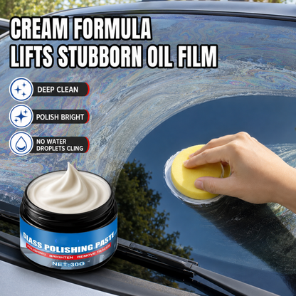 Car Glass Oil Film Remover Eliminates Glare & Wiper Smears, Repels Rain, Works on All Glass Sponge Included!