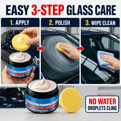 Car Glass Oil Film Remover Eliminates Glare & Wiper Smears, Repels Rain, Works on All Glass Sponge Included!