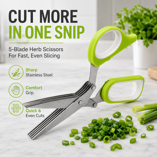 5-Blade Stainless Steel Herb Scissors Slice Green Onions, Parsley & Cilantro Faster