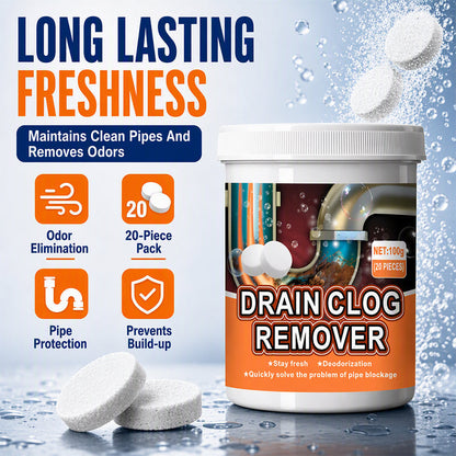 NOW! Active Oxygen Drain Clog Remover Effervescent Tablets, Rapid Dissolving, Odor Elimination, Pipe Safe for Sink