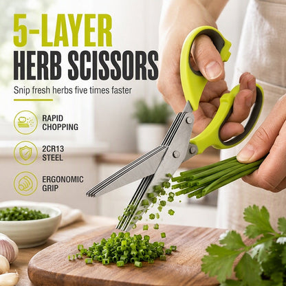 5-Blade Herb Scissors Stainless Steel Kitchen Shears for Herbs, Scallions & Garnishes