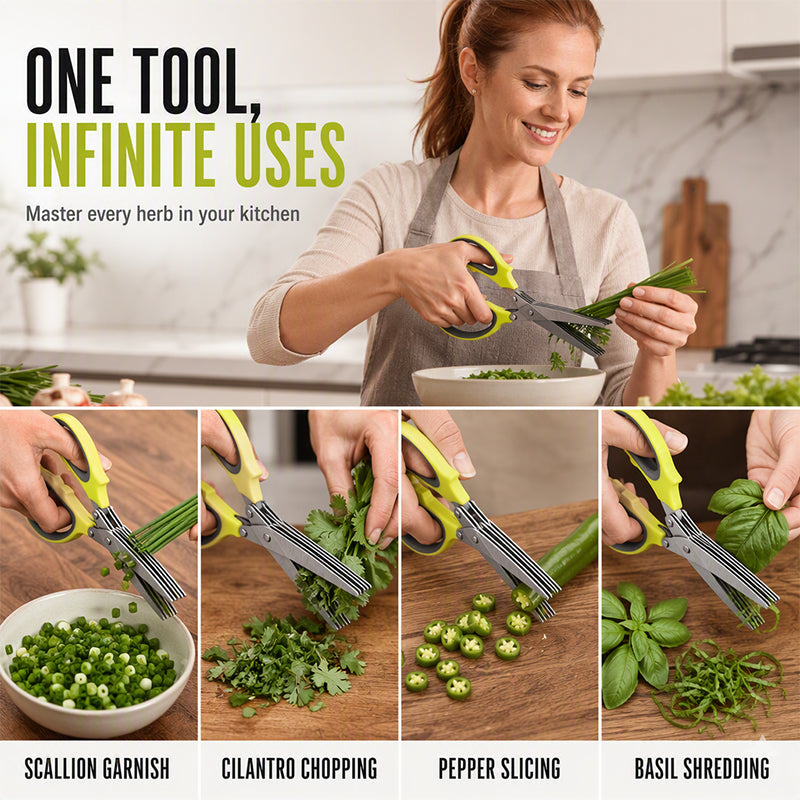 5-Blade Herb Scissors Stainless Steel Kitchen Shears for Herbs, Scallions & Garnishes