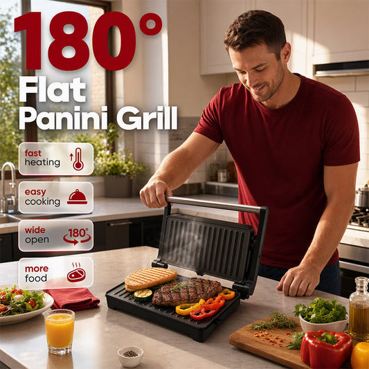 Electric Sandwich Maker with Ribbed Nonstick Grill Plates