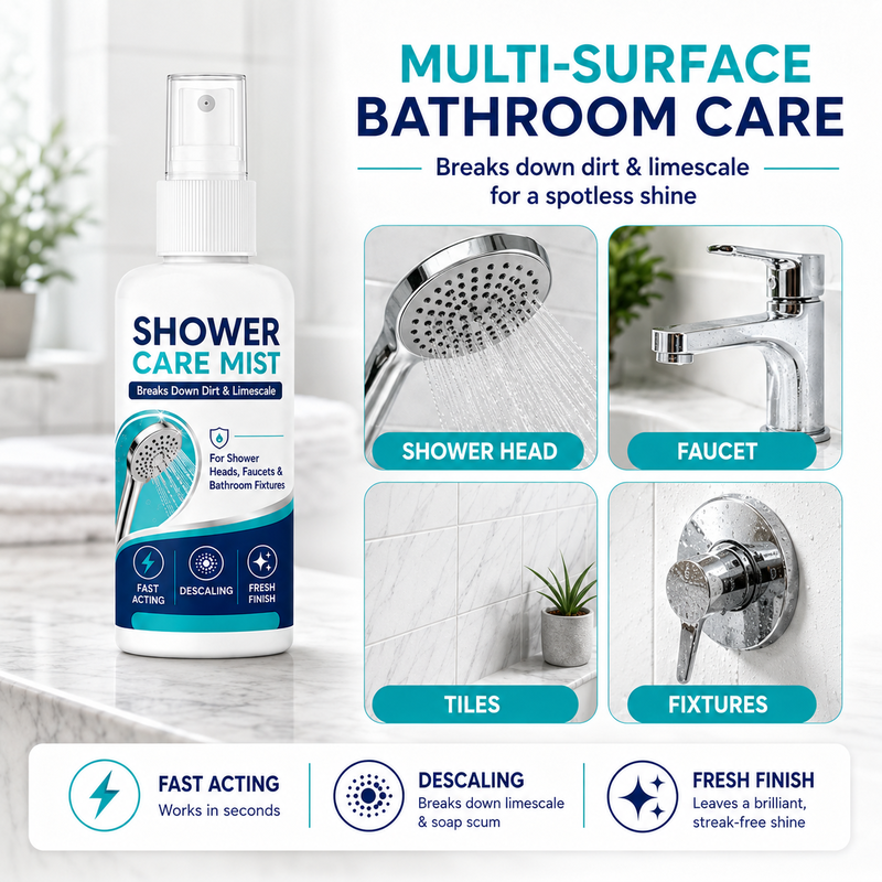 Fast-Acting Shower Limescale Remover Spray Dissolves stubborn mineral deposits & hard water stains. just spray & wipe!