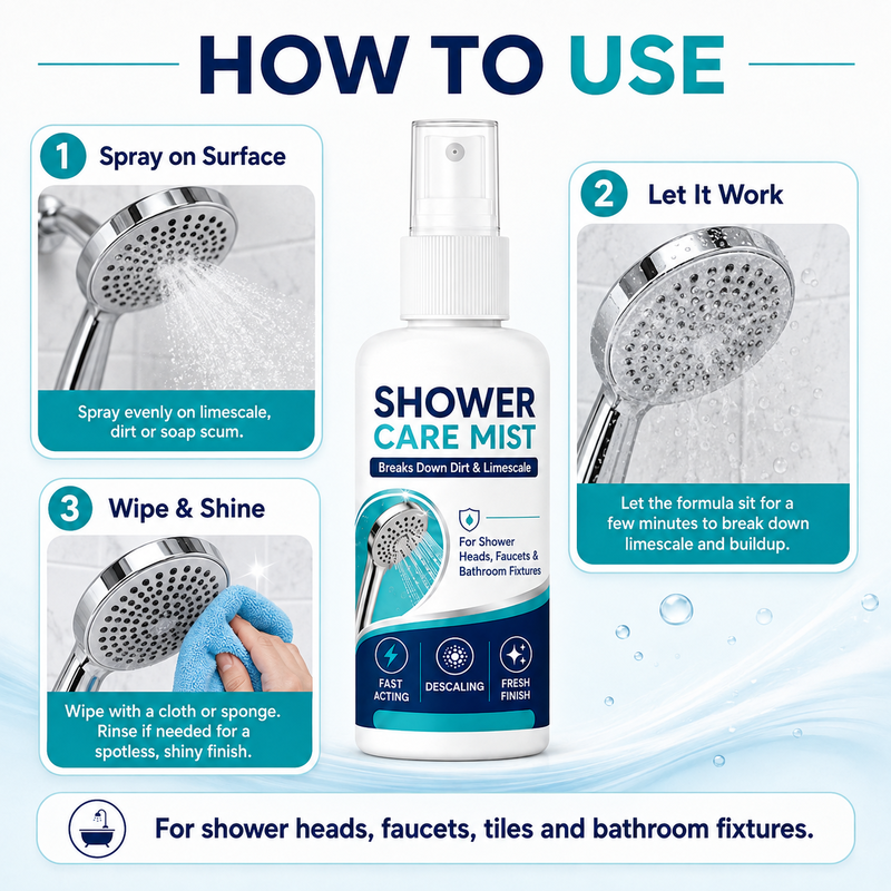 Fast-Acting Shower Limescale Remover Spray Dissolves stubborn mineral deposits & hard water stains. just spray & wipe!