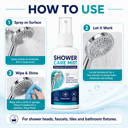 Fast-Acting Shower Limescale Remover Spray Dissolves stubborn mineral deposits & hard water stains. just spray & wipe!