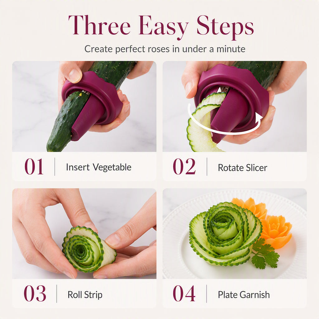 Manual Vegetable Spiralizer and Curler for Rose Flower Carving Turn Carrots into Restaurant-Style Roses in 60 Seconds!