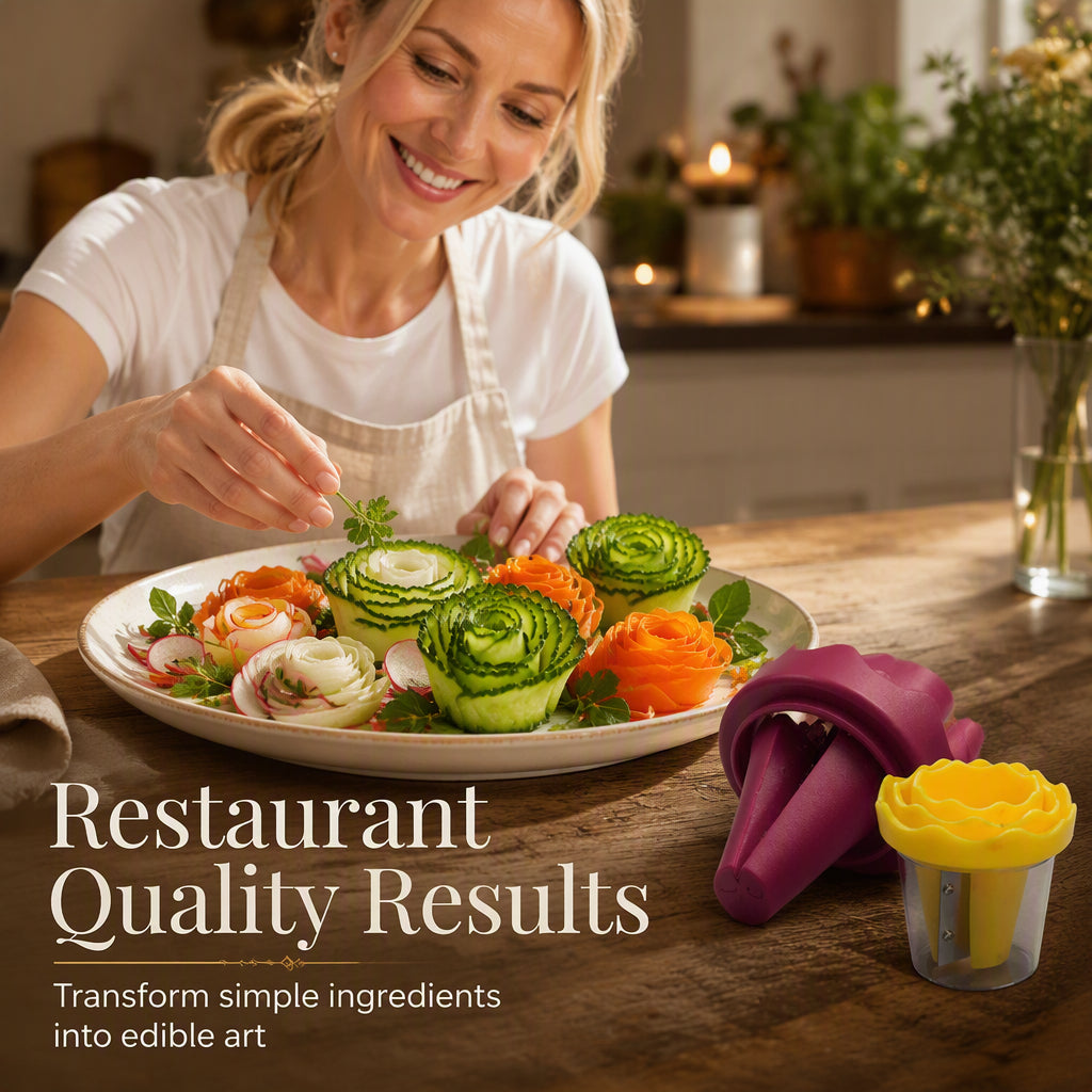 Manual Vegetable Spiralizer and Curler for Rose Flower Carving Turn Carrots into Restaurant-Style Roses in 60 Seconds!