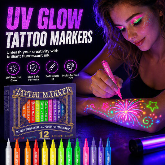 Glow Party Tattoo Pens Fun UV Body Art Markers for Parties, Festivals & Night Events